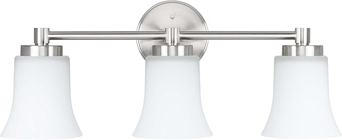 XiNBEi Lighting Vanity Light, Modern Bathroom Wall Light with Glass, Brushed Nickel 3 Light Bath Bar Light XB-W1235-3-BN