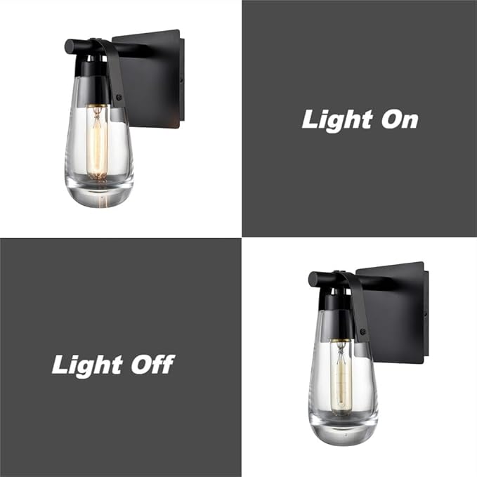 DEYNITE Black Wall Sconces, Raindrop Sconces Wall Lighting, Modern Clear Glass Vanity Light Fixtures Raindrop Wall Sconce for Bathroom Bedroom Living Room