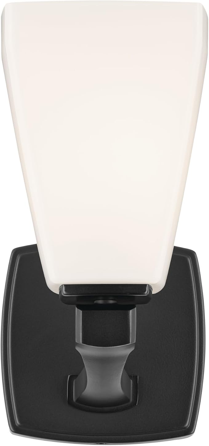 Kichler Marant 5" 1-Light Wall Sconce Bathroom Vanity Light Fixture with Opal Glass in Black for Bathroom, Powder Room, Hallway, Fireplace (5" W x 9.5" H), 55214BK