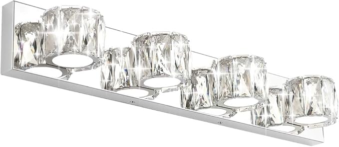 Aipsun 4 Lights Crystal Vanity Lights Over Mirror Modern Vanity Lights for Bathroom LED Light Fixtures,White Light