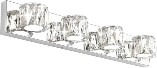 Aipsun 4 Lights Crystal Vanity Lights Over Mirror Modern Vanity Lights for Bathroom LED Light Fixtures,White Light