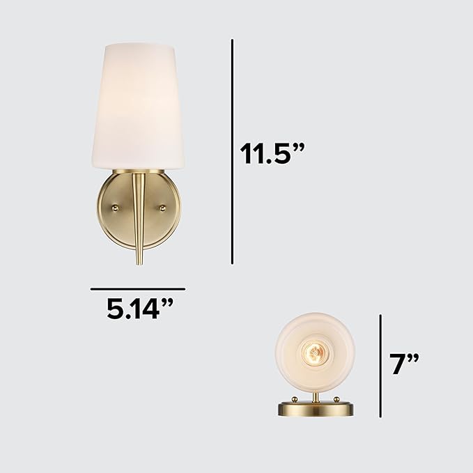 Montgomery 1-Light Wall Sconce | Brushed Gold Finish with White Frosted Glass Shade | Vertical Mounted Indoor/Outdoor Sconces | Uses E26 Base Bulb (Gold, Sconce)