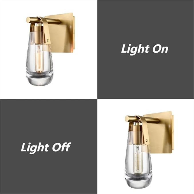 DEYNITE Gold Wall Sconces, Raindrop Sconces Wall Lighting, Modern Clear Glass Vanity Light Fixtures Raindrop Wall Sconce for Bathroom Bedroom Living Room