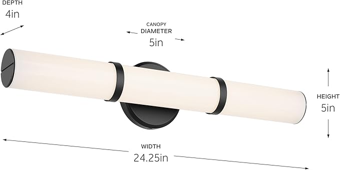 Kichler Rosh 24.25" LED Bathroom Vanity Light Fixture with White Glass in Black, Modern Minimalist Bath Bar for Mirror, Dimmable 5 CCT Selectable (24.25" W x 5" H), 55188BKLED