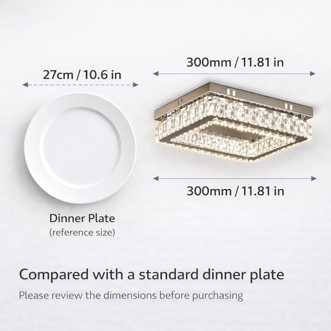 Finktonglan Modern Crystal Flush Mount Ceiling Light, 11.8" Rectangular LED Ceiling Fixture with Multi-Faceted Crystal Prisms, Cool White, 18W Low Profile for Bedroom Hallway Entryway