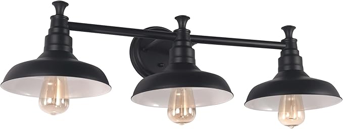 Design House 588533 Kimball Industrial Farmhouse 3-Light Indoor Bathroom Vanity Light Dimmable with Metal Shades for Over The Mirror, Matte Black