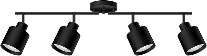 4-Light Led Track Lighting,Black Ceiling Lighting Fixtures,Wall Sconces Ceiling Spotlight with Foldable Light Arms for Kitchen, Closet, Bedroom,GU10 Socket, Bulbs Not Included