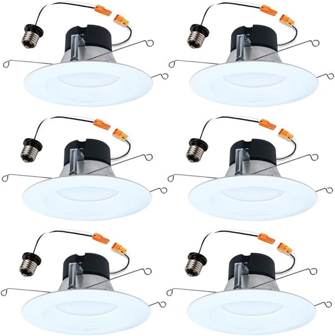 HALO 5 inch / 6 inch LED Recessed Light Trim with 5 Color Temperatures, Dimmable Baffle Can Lights for Ceiling, 6-Pack. 750 Lumens LT56079FS1EWHR6PK