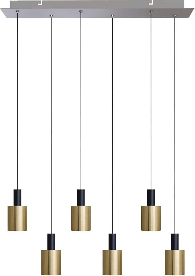 Virgo 6 Mini Pendant Lighting Black-Brass - LED Hanging Light Fixture for Kitchen Island, Bar, Foyer - Cluster Pendants - Dimmable, Adjustable Wire, Lamp Bulb Included