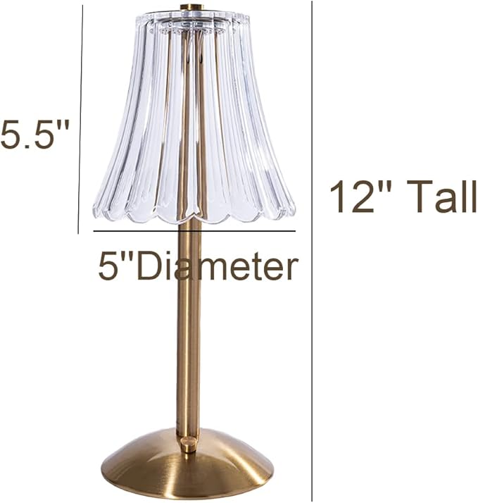 HEQET Cordless Table Lamps for Home,Table,Dining Room, Gold Rechargeable Lamps, USB Charge 12'' Tall LED Brass Portable Outdoor Indoor Table Lamp with Built-in Dimmer (Pack2 Gold Flower Lamp)