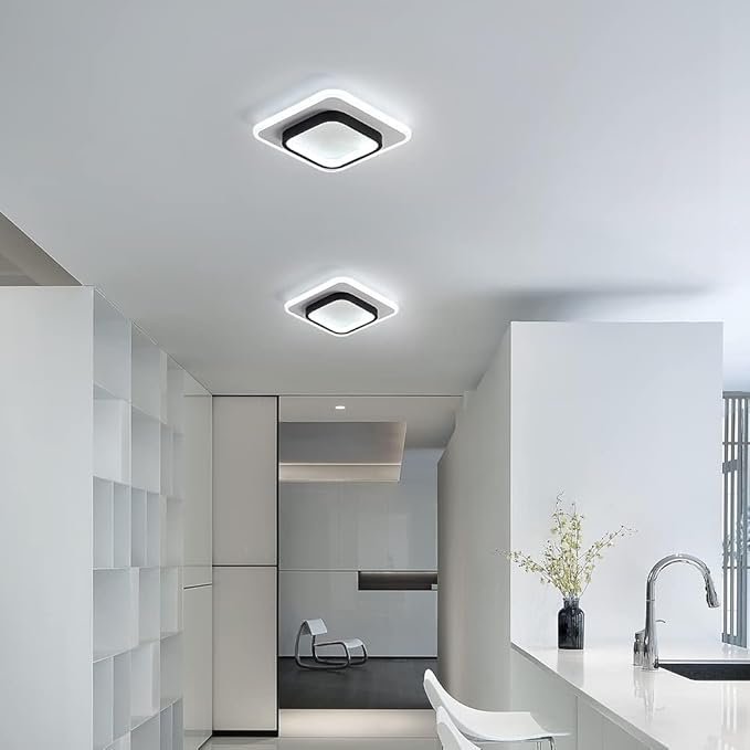 2 Pack LED Ceiling Light 22W Modern Ceiling Lamp, Cool White 6500K 9.5 Inch Square Close to Ceiling Lights for Hallway Bedroom Office Kitchen Dining Room Entrance(Black & White)