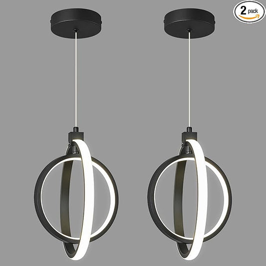 Modern LED Chandelier Black Ring Pendant Light Fixtures 4000K Dimmable Height Adjustable Pendant Lighting for Dining Room Kitchen Island Bedroom Living Room Foyer（2-Pack）