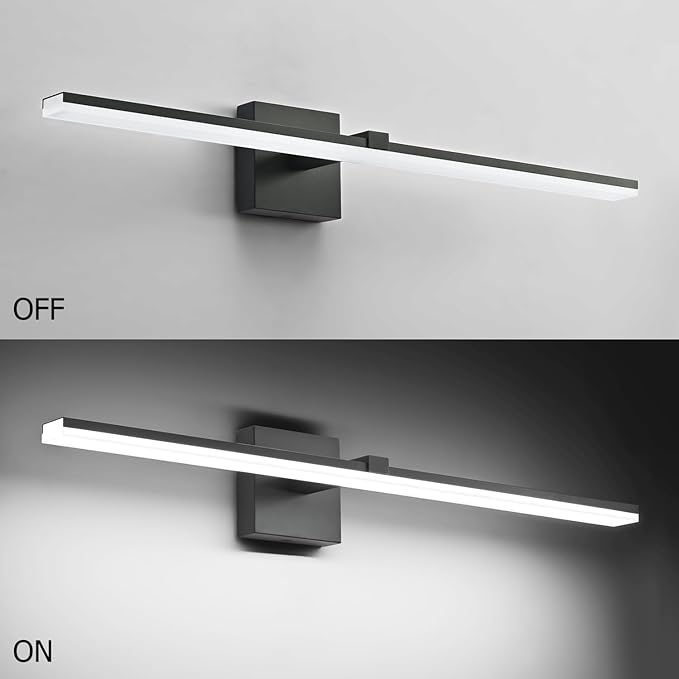 ZUZITO Black Bathroom Vanity Lights- 24inch Modern LED Bathroom Light Fixtures Dimmable Vanity Light Acrylic Bath Room Lighting Fixture Over Mirror