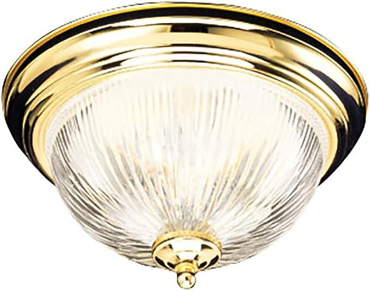 Design House 503045 Millbridge Traditional 2-Light Indoor Flush Mount Ceiling Light Dimmable Clear Ribbed Glass for Bedroom Dining Room Kitchen, Polished Brass