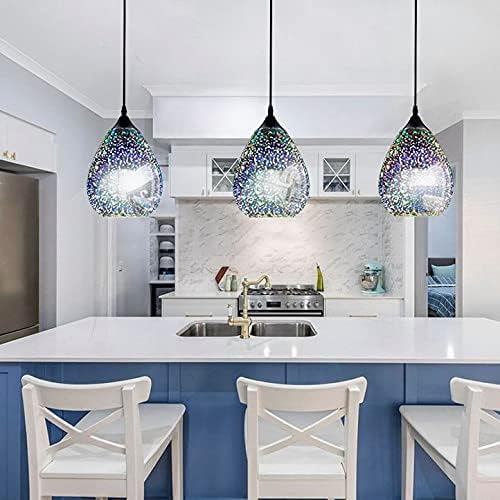 Yisuro Modern 3D Pendant Lights Kitchen Island 1 Pack, Farmhouse Colorful Glass Pendant Light with Clear Globe Shade, Kitchen Island Lighting for Dining Room Entryway, 7.8-inch Diameter
