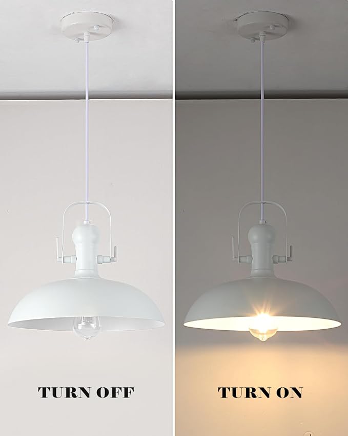 White Pendant Lights Kitchen Island 2 Pack, 13.8 Inch Dome Pendant Light, White Farmhouse Pendant Light, Industrial Pendant Lights for Kitchen Barn Hallway Porch Dining Room