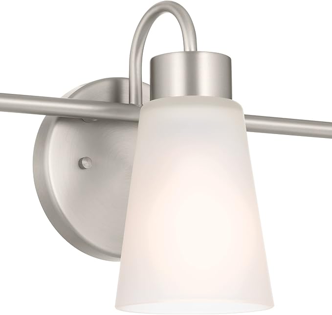 Kichler Erma 3-Light Bathroom Vanity Light Fixture with Satin Etched Glass Shades, Updated Traditional Wall Lighting in Brushed Nickel for Mirror, (23" x 8.5" x 6"), 55126NI
