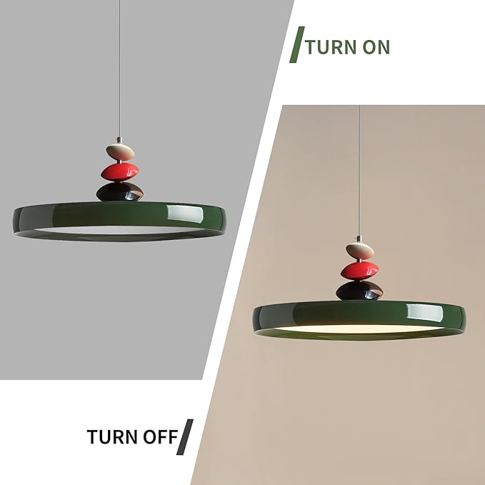 Mikeru Modern Pendant Lights, 23.6" Vintage Green Pendant Lighting Fixture with Remote Control Dimmable 3 Color Mode & Brightness Mid Century Island Light Fixture for Dining Room,Kitchen,Living Room