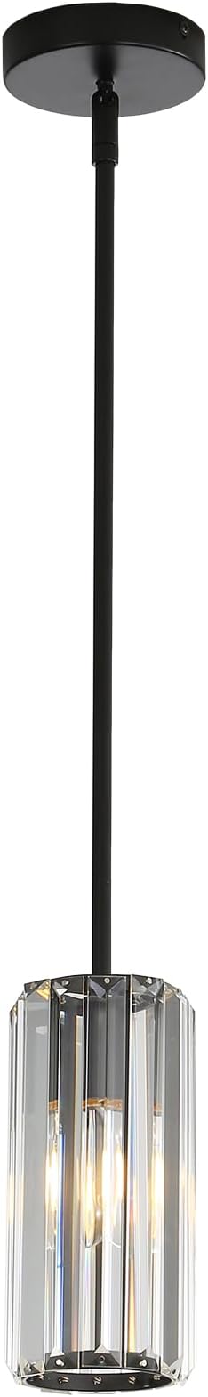 Black Modern Pendant Light for Kitchen Island, 1-Light Mini Crystal Chandelier with E26 Base, Small Hanging Luxury Fixture for Dining Room, Bedroom, Foyer and Hallway
