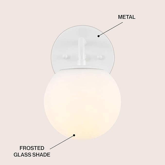 JONATHAN Y 5.75" White 1-Light Modern Globe Wall Sconce Vanity Light for Bathroom, White Frosted Glass Shade, Midcentury Parisian Bistro Wall Lamp, LED Bulb Included (JYL3534D)