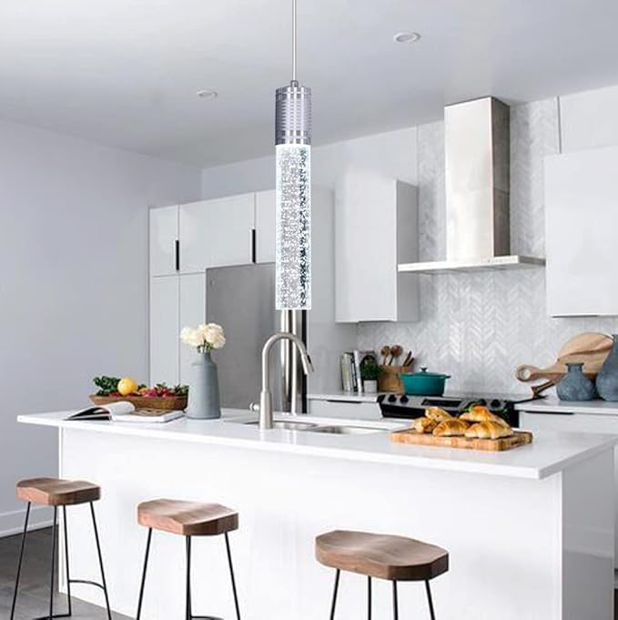 HAIXIANG Modern Kitchen Island Hanging Light Fixtures Crytstal Pendant Lighting for Kitchen Island Chrome Mini Chandelier with 6000K Daylight Bulb