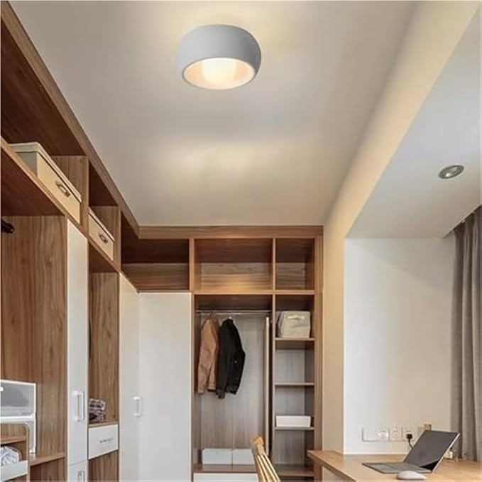Minimalist Round Close to Ceiling Light Fixtures, Cream Resin Ceiling Lamp Modern Dimmable Small Ceiling Lighting for Hallway Entryway Balconies 11.81"(White)