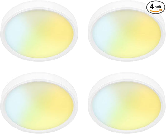 5 Inch Field Selectable 5CCT LED Edgelit Slim Surface Mount Downlight for J-Box, Round, Mini Flat Panel Light, Dimmable, 120VAC, 10W, 620LM, CRI90, ETL, Wet Location, White, 4 Packs