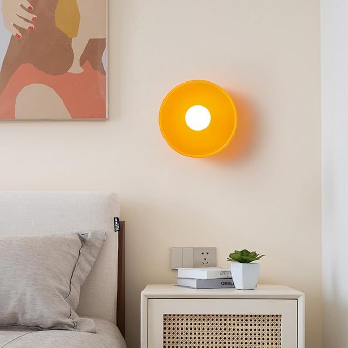 Mid Century Orange Glass Semi Flush Mount Ceiling Light with Milk Globe Nordic Modern Green Hallway Lighting Fixtures Round Bedside Wall Mount Lamp for Bedroom Cloakroom Stairway