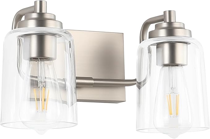 SOLFART Brushed Nickel Vanity Light 2 Light Bathroom Vanity Light Bathroom Lights Vanity Lighting Fixtures Wall Lights Over Mirror