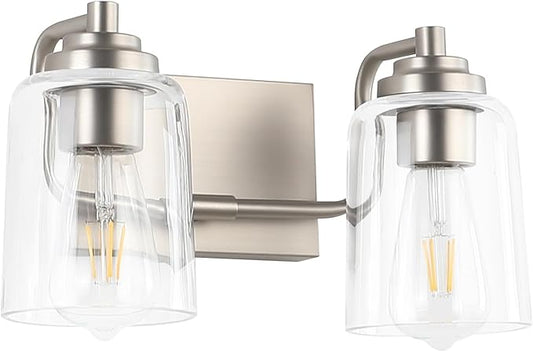 SOLFART Brushed Nickel Vanity Light 2 Light Bathroom Vanity Light Bathroom Lights Vanity Lighting Fixtures Wall Lights Over Mirror