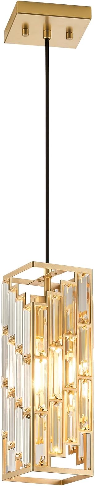 Gold Pendant Lights Kitchen Island, Adjustable Modern Pendant Light Fixtures 1 Pack, Mini Crystal Chandeliers for Dining Room Bedroom Foyer Hallway