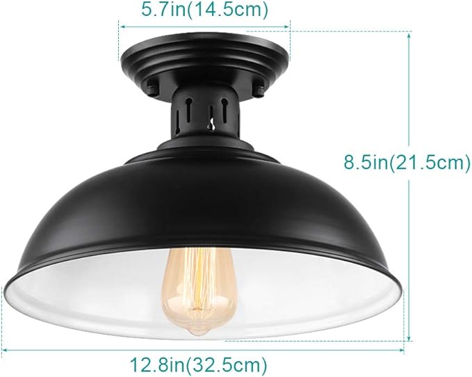 HMVPL Semi Flush Mount Ceiling Light Fixture, Farmhouse Light Fixtures, Black Outdoor Close to Ceiling Light for Porch, Entryway, Hallway, Foyer, and Gazebo