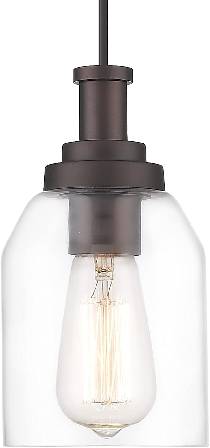 zeyu 1-Light Farmhouse Pendant Light, Modern Hanging Pendant Lighting with Clear Glass Shade, Oil Rubbed Bronze Finish, ZG33M1L ORB