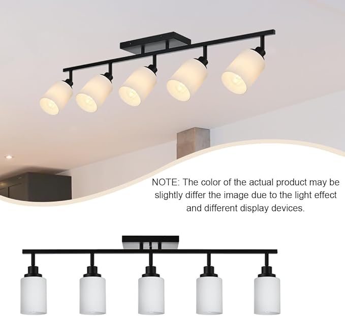 TODOLUZ Black Track Lighting Kit, 5-Lights Directional Spotlight with Opal White Glass, Kitchen Ceiling Light Fixtures for Dining Room Kithen Island Cloakroom