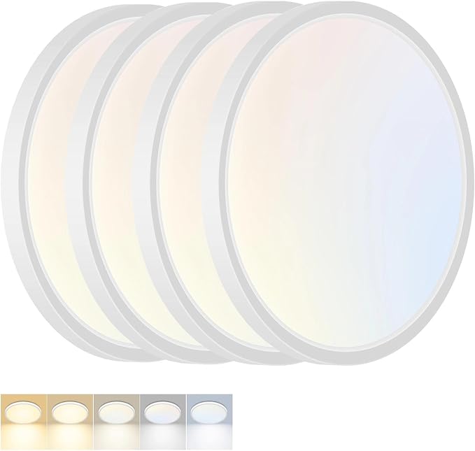 4 Pack LED Flush Mount Ceiling Light,7Inch 15W,3000K/3500K/4000K/5000K/6500K 5 Color Temperatures Ceiling Light Fixture for Kitchen Porch Hallway Bedroom Bathroom and Closet,White