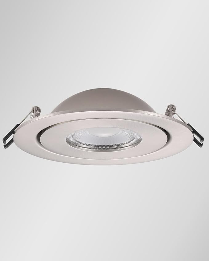 POPANU 4-inch Gimbal LED Recessed - 4 in Lighting 6Pack Canless Brushed Nickel Trim 90° Tilt Swivel LED Eyeball Wafer Slope Ceiling Adjustable Spotlight Dimmable Brushed Nickel 4 inch 6 Pack