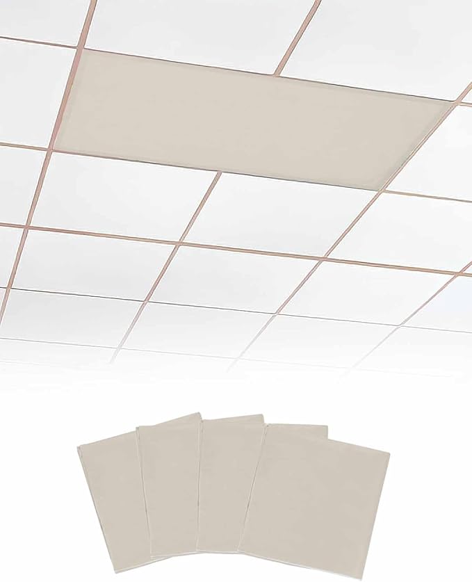 Magnetic Light Cover for Classroom Drop Ceiling,4 Pack 4x2 Ft Fluorescent Light Covers for Office Home Ceiling Light Beige Solid Color Lampshade, White Swan