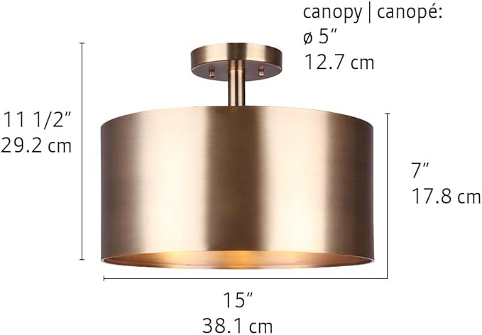 Canarm Lola 3-Light Semi-Flush Mount Ceiling Light, 15-Inch Gold Finish, Used 60W Bulbs, Easy Installation, Contemporary Lighting for Bedroom or Living Room