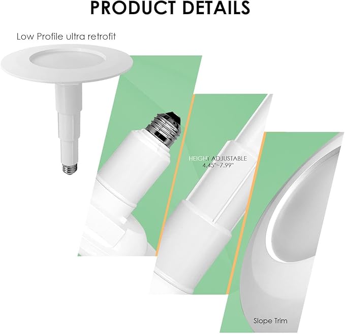 Soliseed 24 Pack 5/6 Inch LED Recessed Retrofit Downlight with Telescoping Rod - Adjustable Can Lights, 12W=60W, 3000K Warm White, 800LM Dimmable, ETL Damp Rated, Bevel Trim E26 Easy Screw-in Install