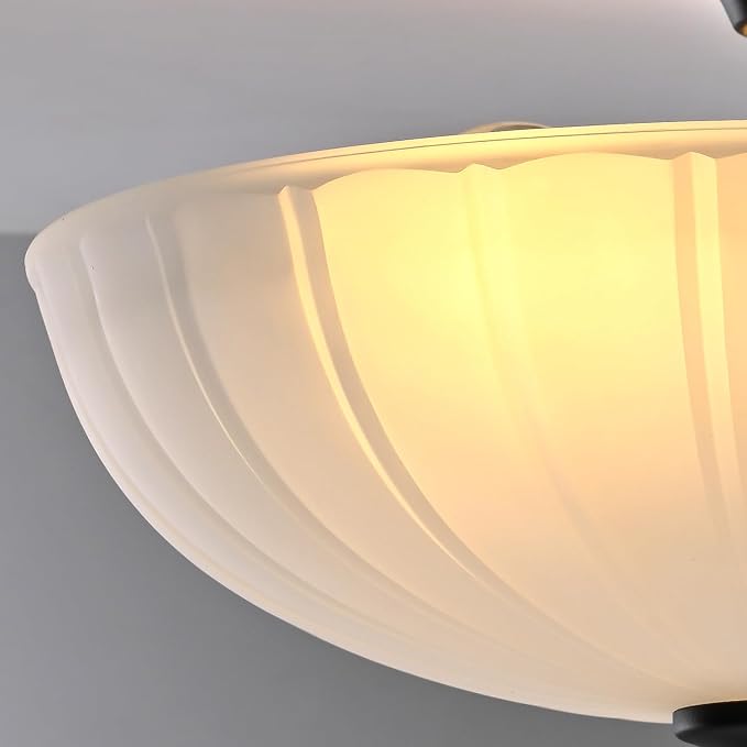 Frosted Glass Ceiling Light Fixture - Semi Flush Mount with 3 E26 Bulb Sockets, Soft Diffused Lighting/Anti-Glare Shade Lighting for Living Room Dining Room Hallway, Vintage Indoor Chandelier