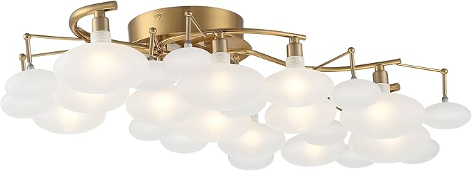 Possini Euro Design Lilypad Modern Ceiling Light Semi Flush-Mount Fixture 30 1/4" Wide Warm Brass Gold Frosted Opal Etched Glass Shade for Bedroom Kitchen Living Room Hallway Bathroom House Home