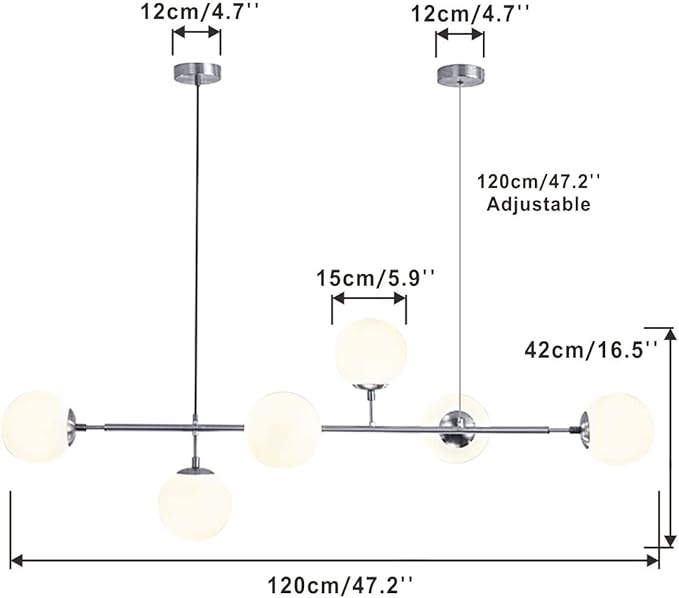 BOKT Modern 6-Light Ceiling Pendant Lighting Mid-Century Large Globes Sputnik Chandelier Brushed Nickel Milk Glass Globe Linear Pendant Light Dining Room Flush Mount Ceiling Lamp