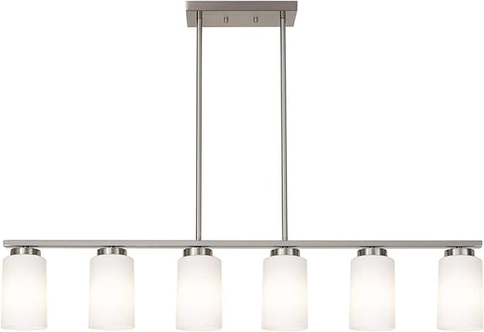 TODOLUZ 6-Lights Farmhouse Pendant Light Fixture Kitchen Island Lights with Opal White Glass Shade, Hanging Ceiling Light in Brushes Nickel for Dining Room Home Lighting