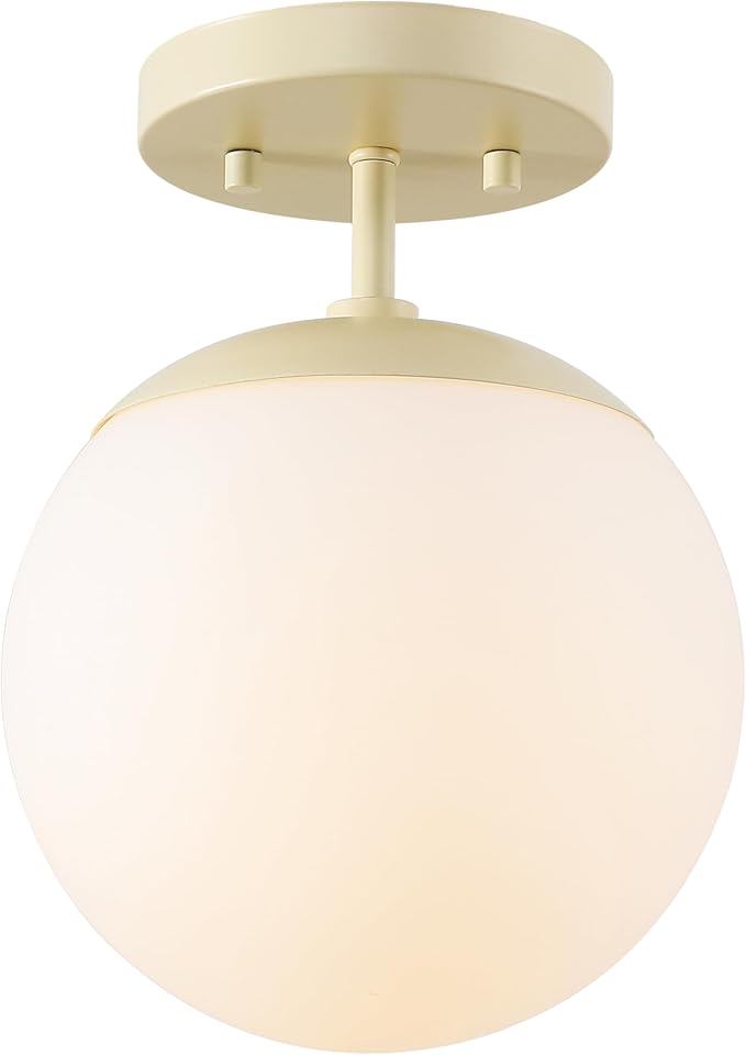 JONATHAN Y 7.75" Beige/White Modern Semi Flush Mount Ceiling Light, LED Fixture for Entryway, White Frosted Glass Globe Shade, Mid-Century Farmhouse Lighting for Bedroom Hallway (JYL7499B)