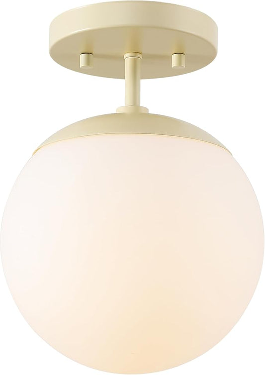 JONATHAN Y 7.75" Beige/White Modern Semi Flush Mount Ceiling Light, LED Fixture for Entryway, White Frosted Glass Globe Shade, Mid-Century Farmhouse Lighting for Bedroom Hallway (JYL7499B)