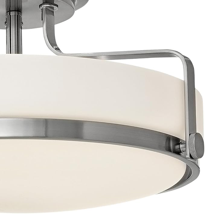 Hinkley Harper 3643BN Large Semi-Flush Ceiling Light, Sleek, Retro Style, Brushed Nickel and Etched Opal Glass