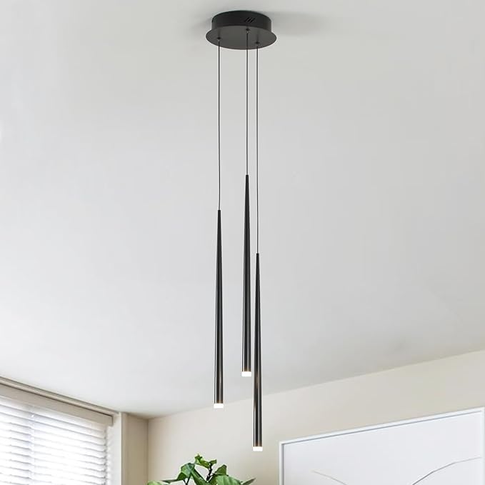 3 Lights Linear Pendant Light for Kitchen Island Dining Room,Black Cluster Pendant Light Fixture,3000K Dimmable by Traic,Dia 7.8 Inches