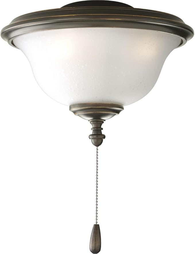 Progress Lighting 2-Light Ceiling Fan Light Kit for AirPro Collection Ceiling Fans, New Traditional and Rustic Style, Damp Rated for Indoor and Outdoor Use Includes 2 LED Light Bulbs, Antique Bronze