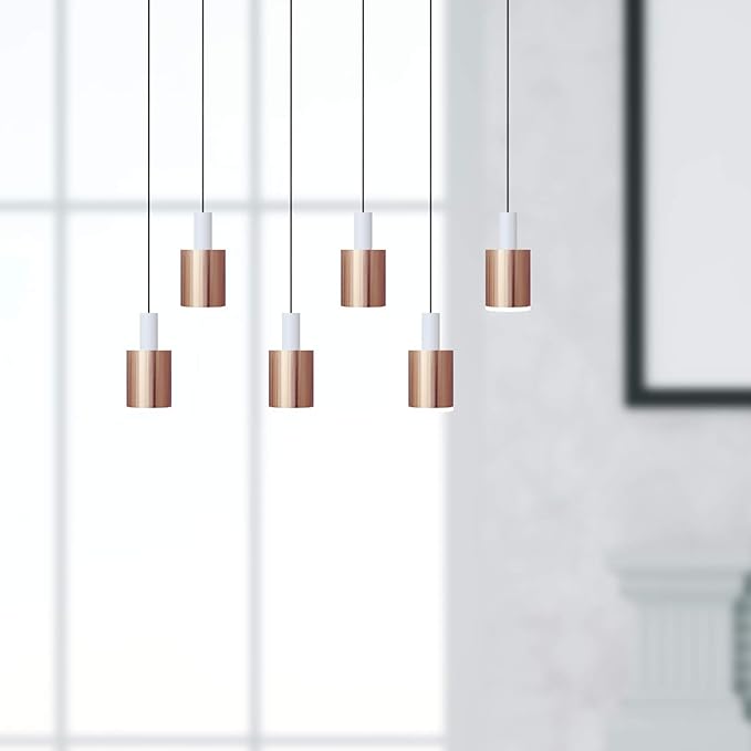 Virgo 6 Mini Pendant Lighting White-Copper - LED Hanging Light Fixture for Kitchen Island, Bar, Foyer - Cluster Pendants - Dimmable, Adjustable Wire, Lamp Bulb Included
