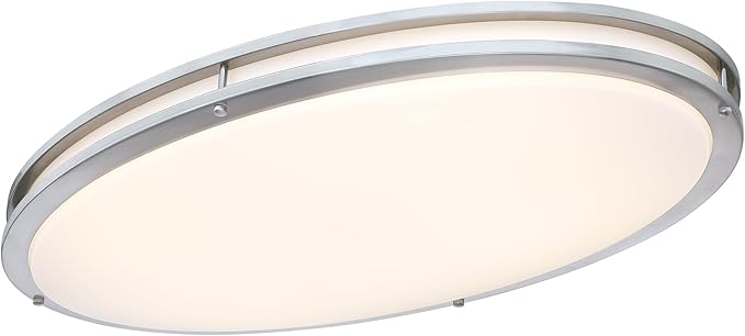 33 Inch Oval Brushed Nickel Ceiling Light Fixture - Flush Mount LED Kitchen Ceiling Lamp 3000K/4000K/5000K Adjustable Brushed Nickel Bathroom LED Light for Bedroom 40W 2500LM